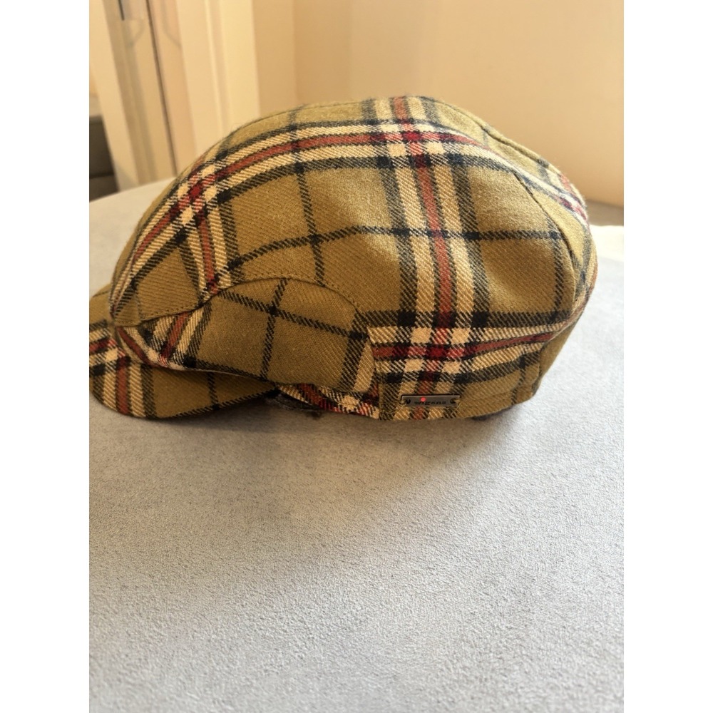 Wigéns Mens Wool Newsboy Flat Cap Size 59 7 3/8 Plaid Ear Flaps Lined Peaky